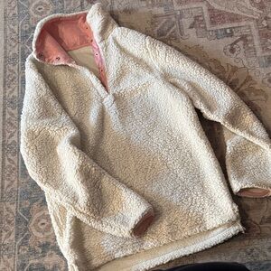 Cozy Cream Sherpa Pullover with Pink Accents